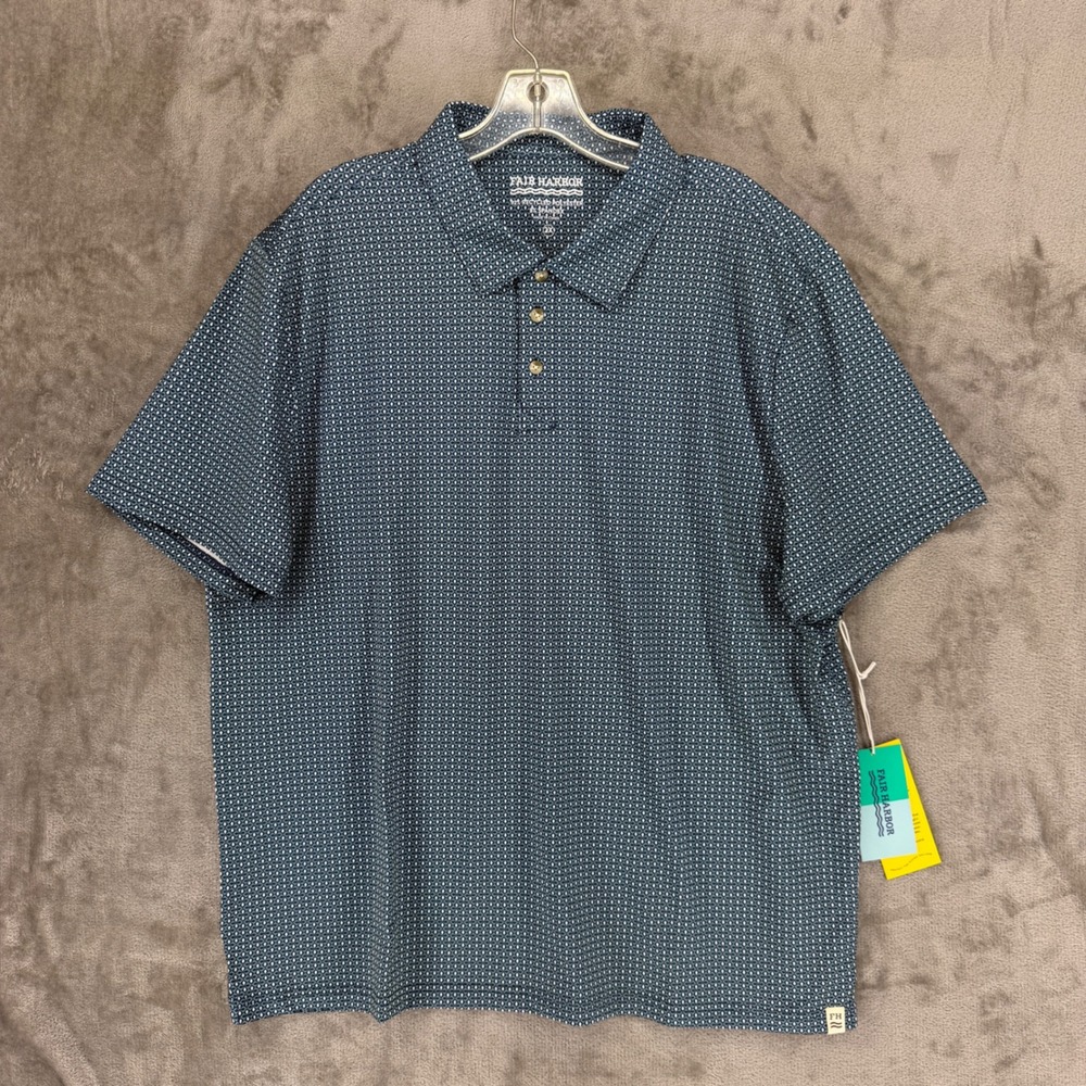 Fair Harbor Mens The Midway Polo Shirt Blue Geometric Diamond Print 2X OZP12-480